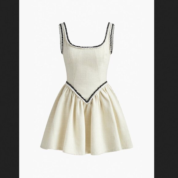 Commense Dresses & Skirts - Commense XL White Black Contrast Tweed Pleated Mini Dress Minimalist NEW NWT